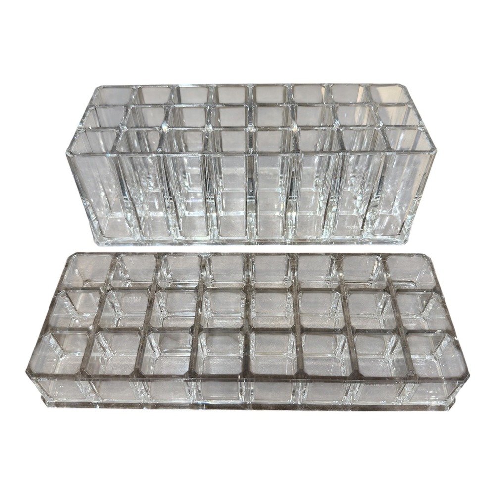 Clear Acrylic Lipstick Lip Gloss Organizer 24 Slot Makeup Display Stand Set of 2